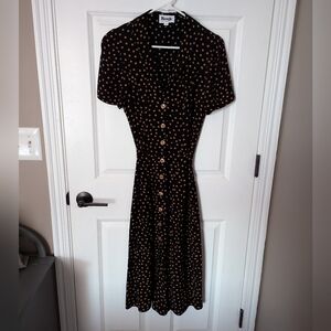 Rouje Black and Brown Midi Polka Dot Dress, Size 6/Size 38
